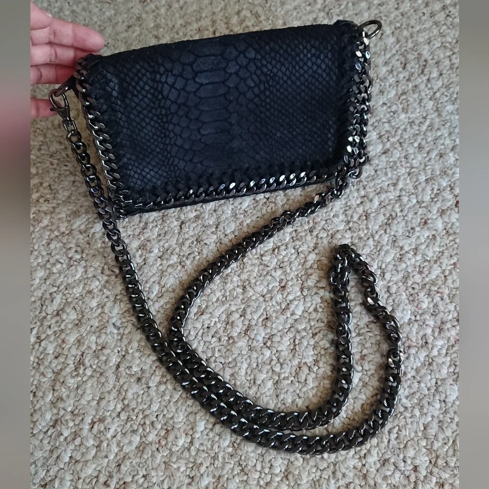 Borse In Pelle Italy Genuine black Leather Reptilian print/textured bag